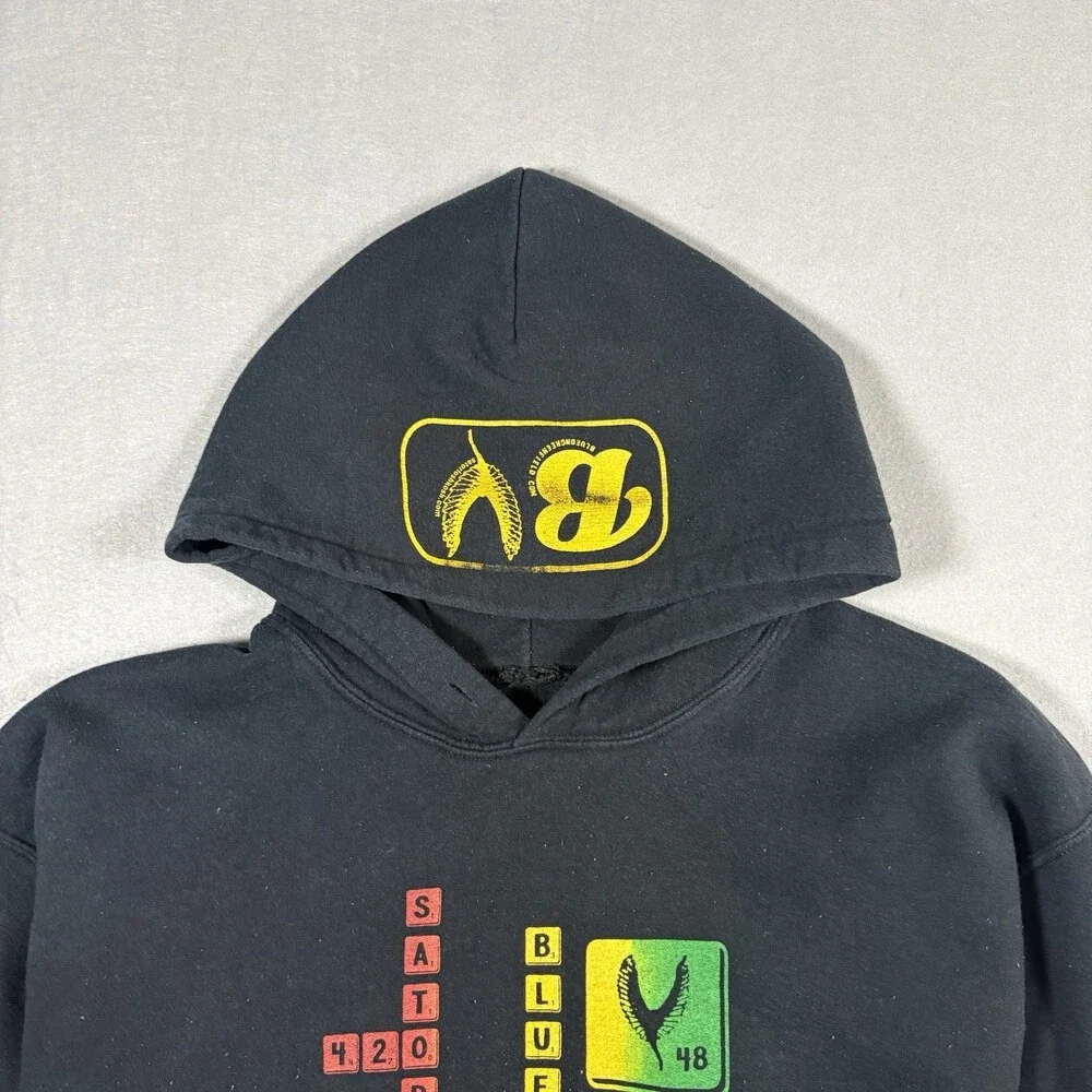Y2k Black & Yellow Graphic Hoodie with Peace Sign and 420 Design Size Large
